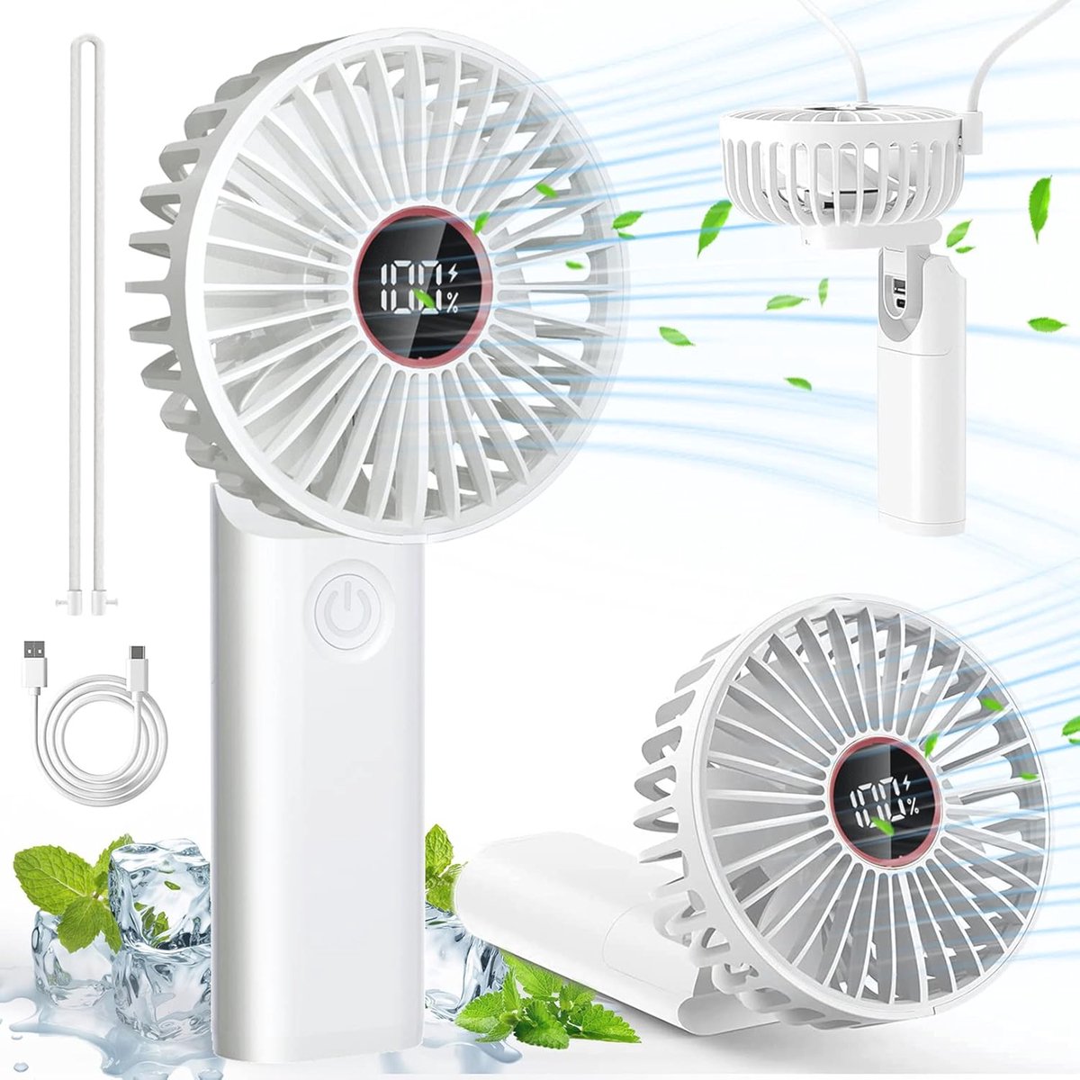 Oplaadbare Draagbare Mini Ventilator - 4-in-1 Handventilator met LED Display en 6 Snelheden