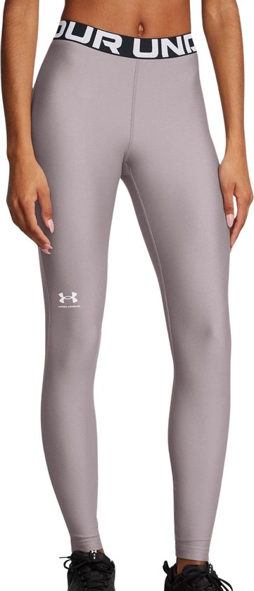 Lichtgrijze Under Armour legging met zwarte band met logo op de linkerheup.