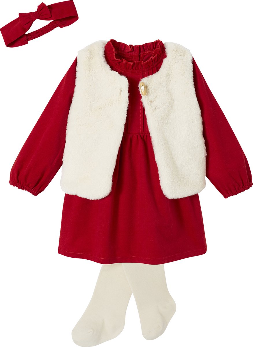 Vertbaudet Baby kerstset: jurk, vest van imitatiebont, maillot en bijpassende hoofdband