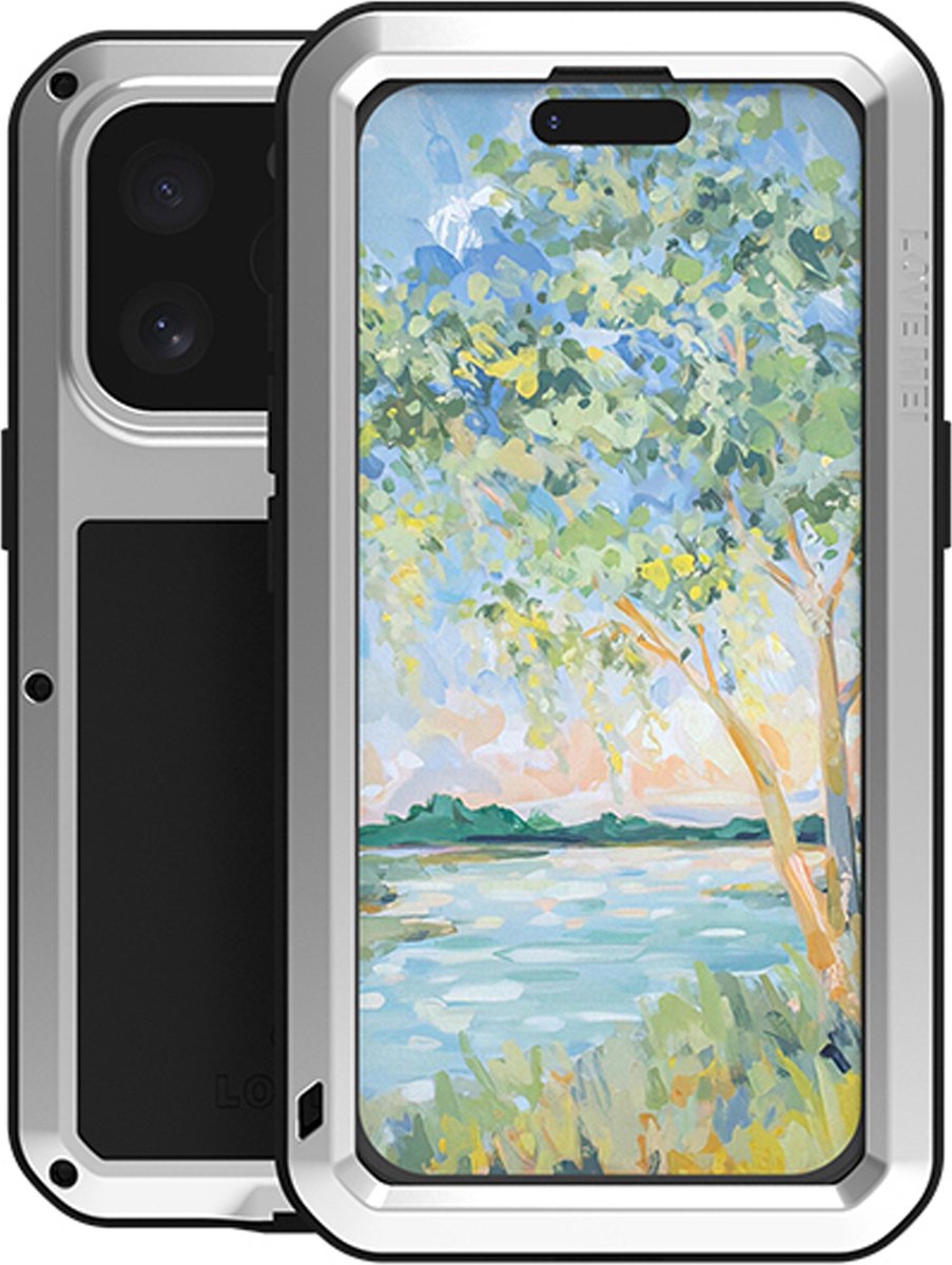 Love Mei Case geschikt voor iPhone 16 Pro - Metalen Extreme Protection Hoes - Grijs