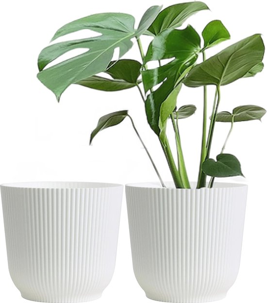 Set Van 2 Grote Witte Plantenpotten Van Kunststof 22 Cm Bloempotten set-van-2-grote-witte-plantenpotten-van-kunststof-22-cm-bloempotten