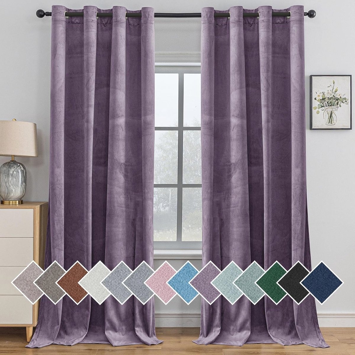 Verduisterende Fluwelen Gordijnen Set van 2 - 140x180 cm met Ringen - Thermogordijnen voor Slaapkamer en Woonkamer - Licht Paars