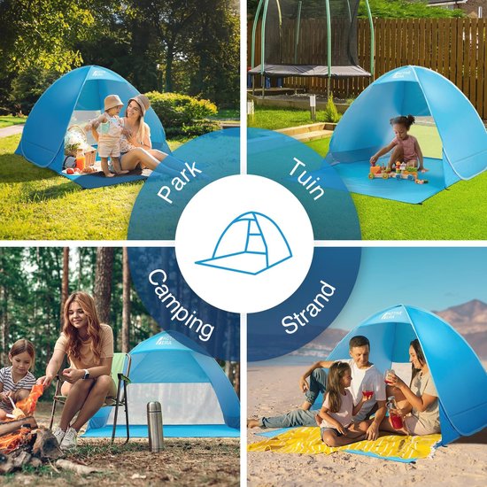 Active Era Luxe Strandtent - UPF 50 Bescherming tegen UV-stralen van de Zon - 4 persoons Tent, Gemakkelijk Opvouwen, Compacte Draagtas - Wind- en Zonbescherming, Strand, Camping, incl Haringen