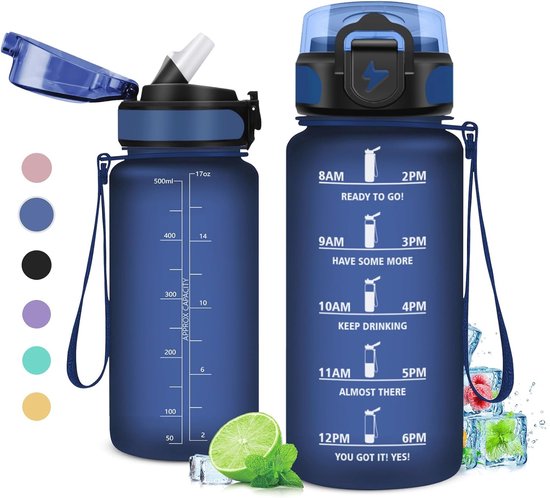 Botella de agua deportiva con pajita y asa incorporada de 410 ml de