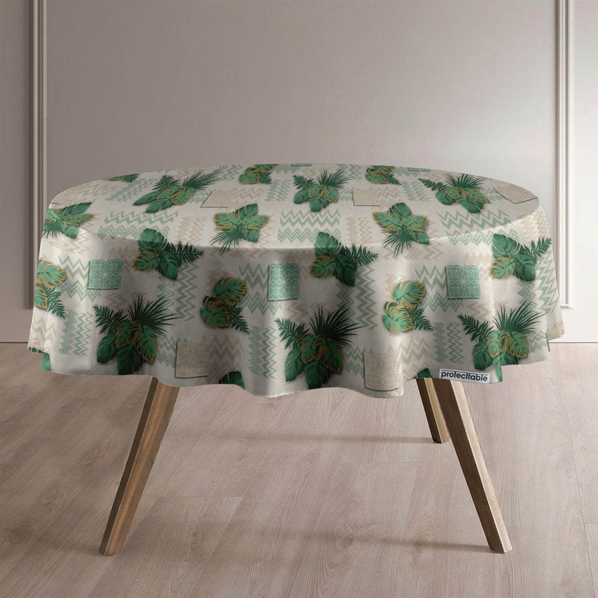 Protecttable - Rond Tafelzeil Tropisch Groen Ø138cm - Tafelkleed Afwasbaar - Kunststof