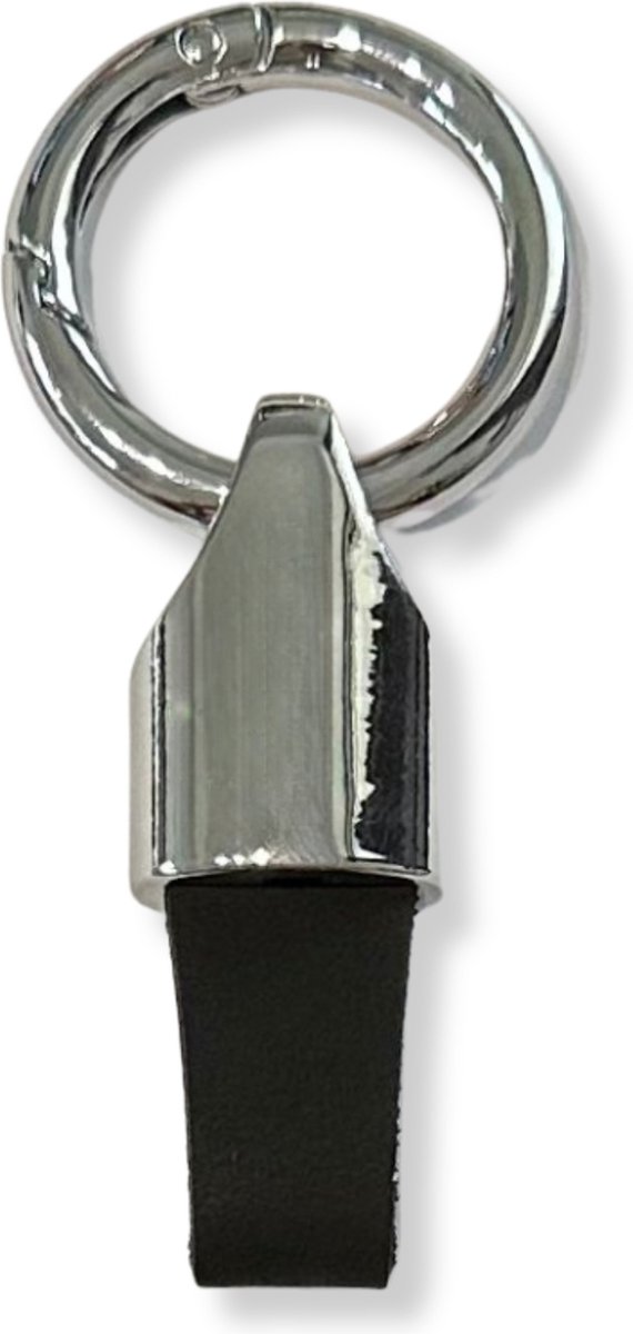 Luxe Sleutelhanger, Leren & Metaal Sleutelhanger, Kunstleer, Zwart - Zilver