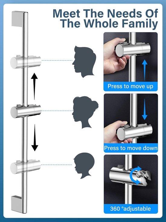 Ensemble de douche de 70 cm avec douchette et flexible de 16 m - blanc/chrome