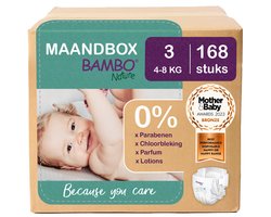 BAMBO Nature Luiers - Maat 3 (4-8 kg) - 168 stuks Maandbox - 0% onnodige toevoegingen - Ideaal voor de gevoelige huid - Nordic Swan Ecolabel