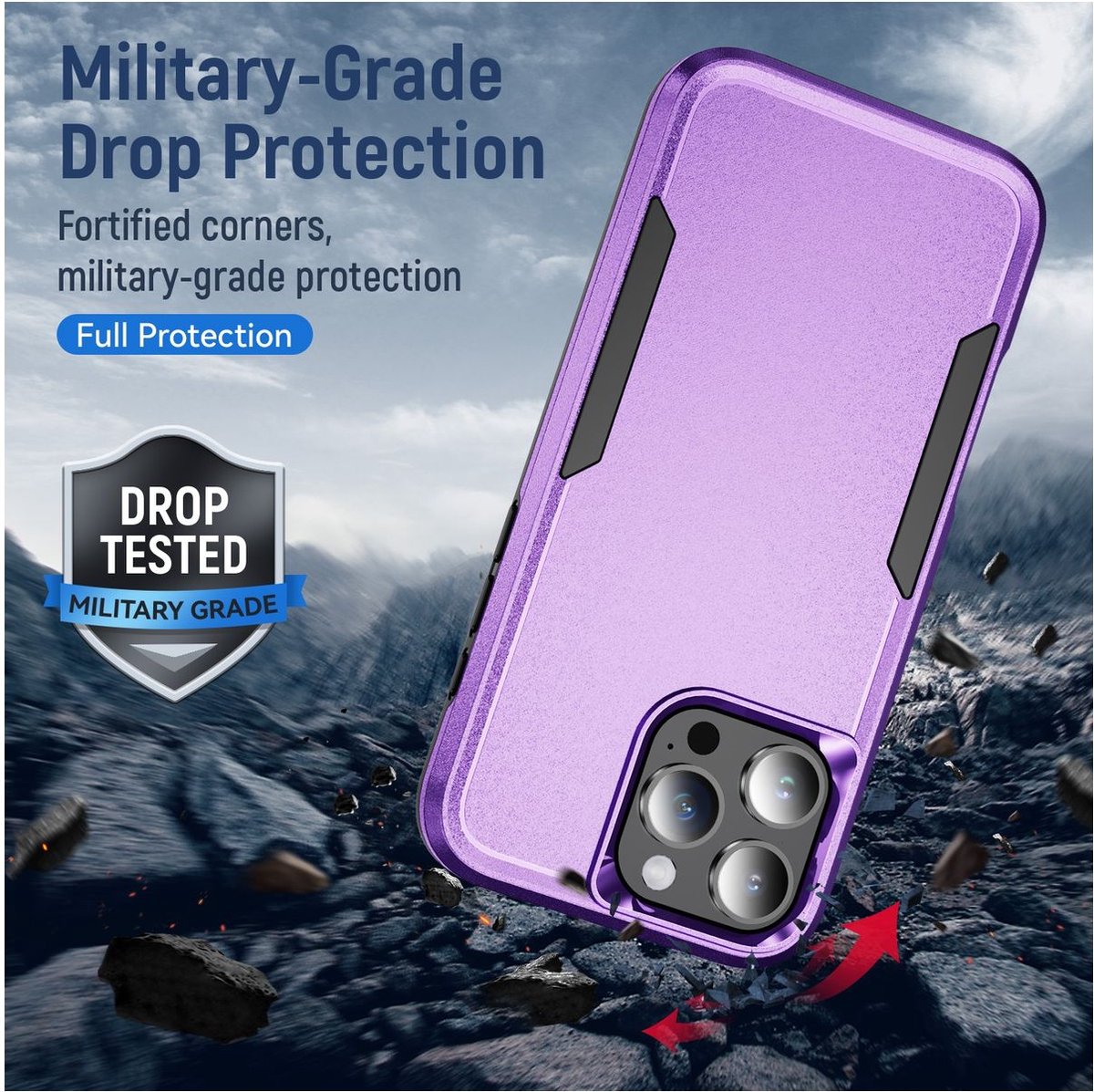 Mobigear Hoesje geschikt voor Apple iPhone 16 Pro Max Telefoonhoesje Hardcase | Mobigear Heavy Armor Backcover Shockproof | Schokbestendig iPhone 16 Pro Max Telefoonhoesje | Anti Shock Proof - Paars