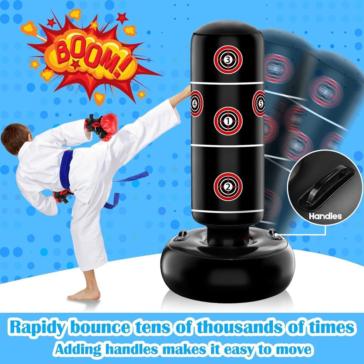NZQXJXZ Dinosaur Punching Bag for Children, 160 cm, Inflatable Punching Bag with Gloves, Sports Toy, Exercise Boxing Set for Training, Karate and Taekwondo, Freestanding Tumbler, Bounce Back
