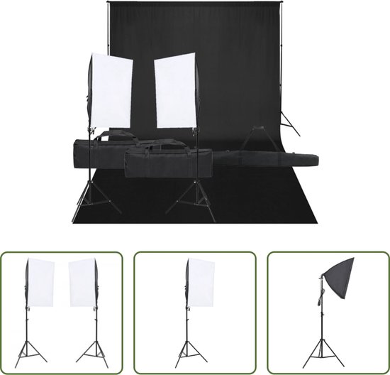 Foto: The living store fotostudioset led verlichtingsset 40 x 60 cm flexibel achtergrondsysteem zwart