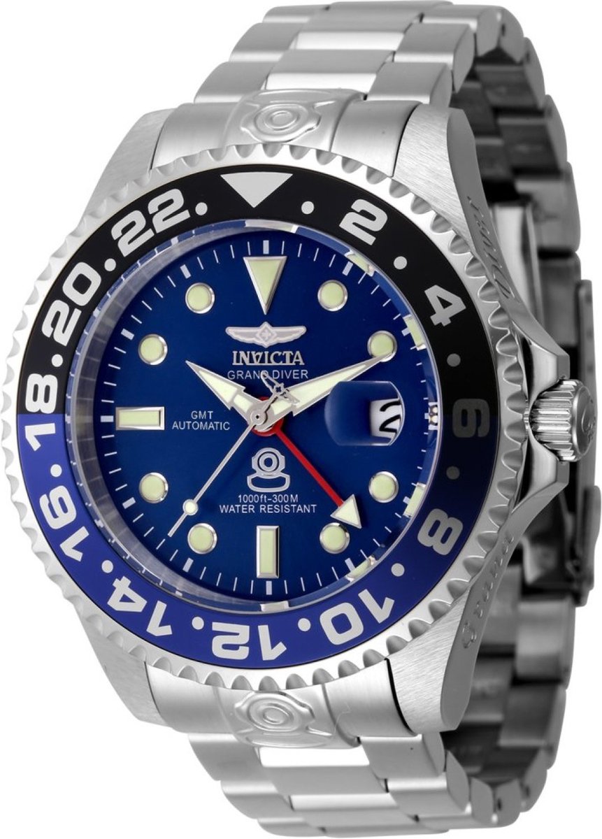 Invicta Grand Diver 45666 Heren Horloge - Waterdicht - Analoog - Automatisch Uurwerk - Roestvrij Staal met blauwe Wijzerplaat - 47mm