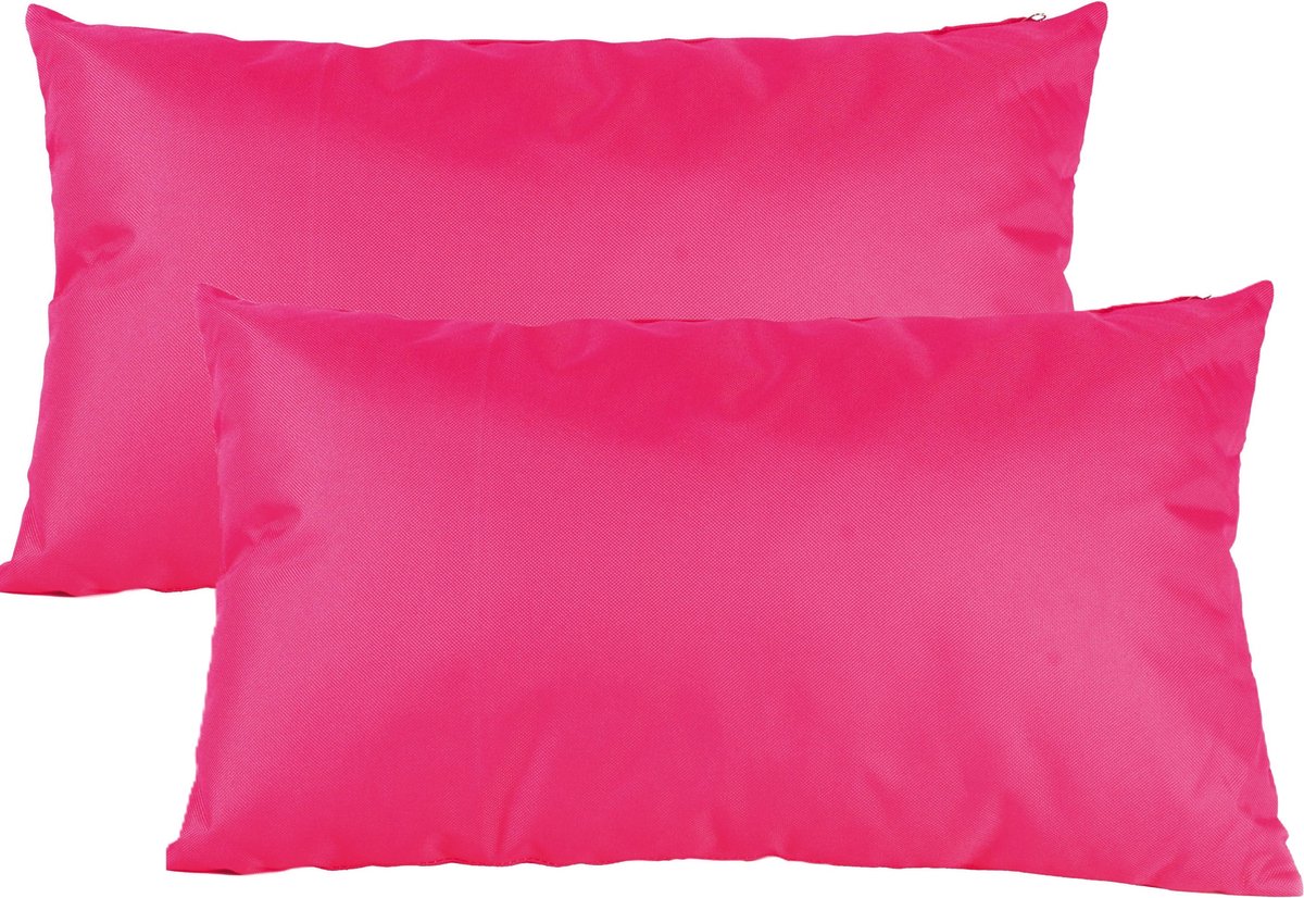 Anna's collection Buiten of tuin sier kussens - 2x - fuchsia roze - 30 x 50 cm - binnen/buiten - zitkussens tuinbank