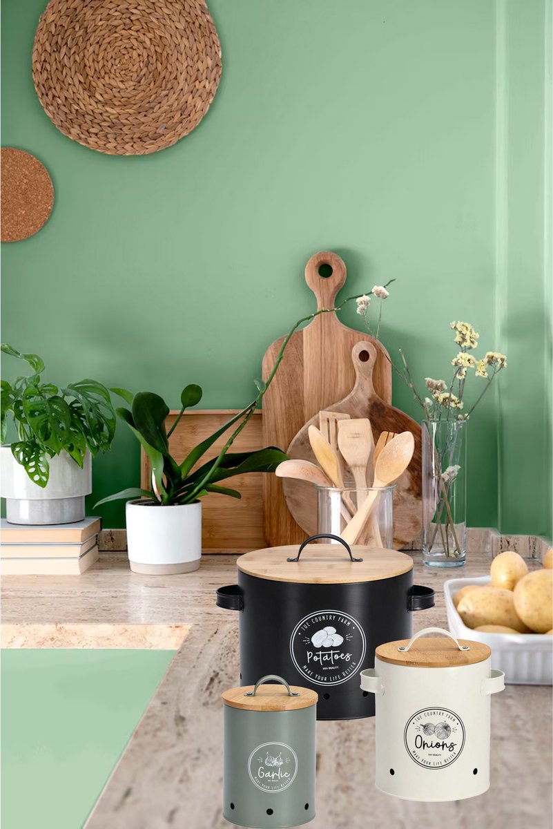 Zeller Aardappel bewaar pot/blik - metaal/hout - zwart - 18 x 28 cm - voorraad pot — cadeau in Wonen & Interieur - foto 2