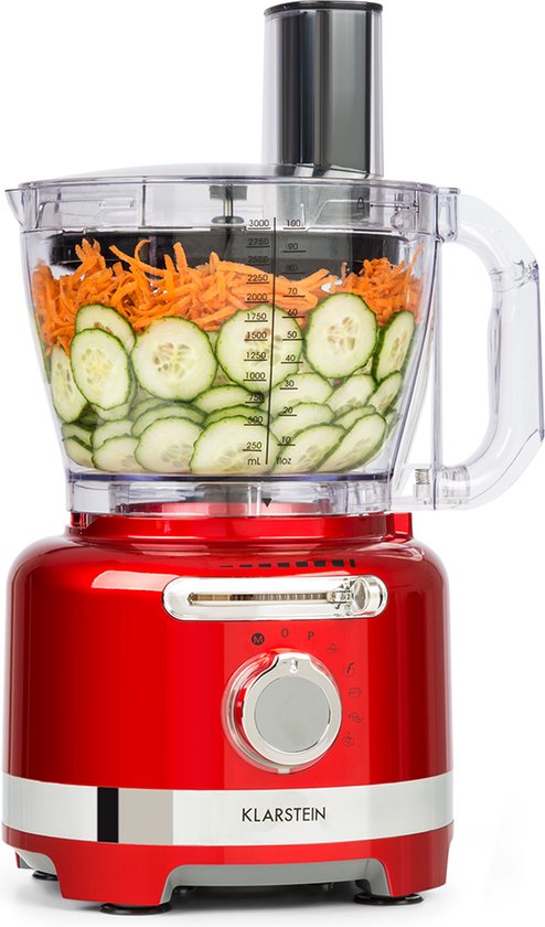 Klarstein Luca - Multifunctionele Mixer - 1000 W - 3 Snelheden - 3 Liter - 6 Modi - Food Processor - Mixen, Roeren, Hakken, Persen, Snijden, Emulgeren - Volledige Controle - Compact Systeem - Afwasmachinebestendige Onderdelen - Rood