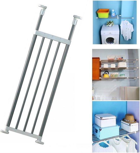BAOYOUNI Uitschuifbare Kast Plank Telescopisch Garderobesysteem Zonder Boren Verstelbare Opbergrek Separator DIY Organizer Rod voor Keuken, Slaapkamer, Badkamer, Lengte 40 - 60 cm