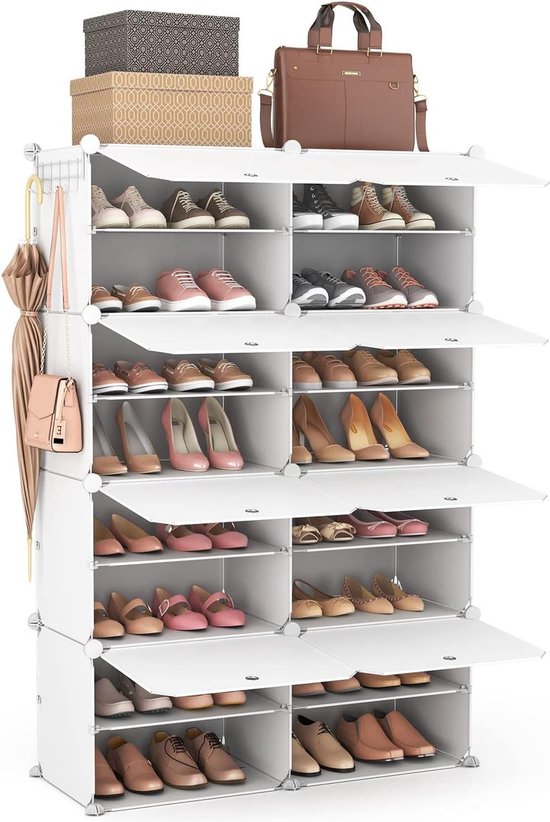 TIMEBAL 8-laags schoenenrek, stapelbare schoenenopbergorganisator, houdt 52-60 paar schoenen en laarzen, duurzame metalen buizen en plastic connectoren schoenenplank organizer voor toegang, hal, woonkamer, zwart