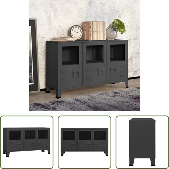 metalen dressoir industrieel Dressoir mangohout Scandi industrieel visgraat zwart