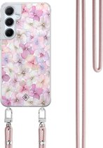 Casimoda® coque avec cordon - Convient pour Samsung A35 - Hortensia - Cordon amovible - TPU/polycarbonate - Violet