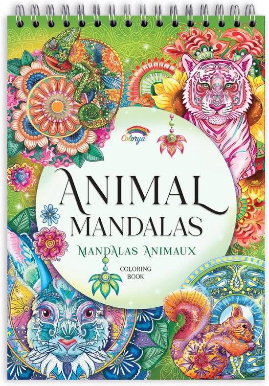 Colorya Mandala kleurboek voor volwassenen, Animal Mandala’s, ontspannend A4-formaat, anti-stress kleurboek, spiraalkleurboeken met kunstenaarspapier zonder doordrukken, bloemenmandala’s voor