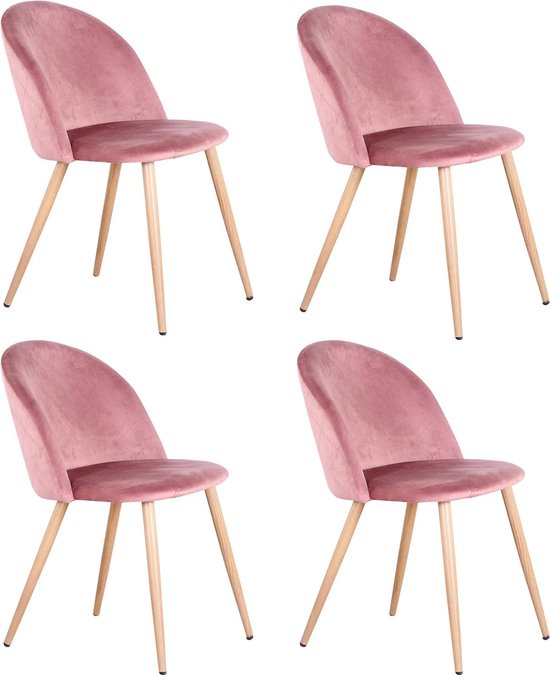Cosy Cottage® Set de 4 Chaises de salle à manger – Revêtement en velours doux avec Pieds en métal – Chaises – Convient pour Cuisine, salle à manger, salon et salon – Rose