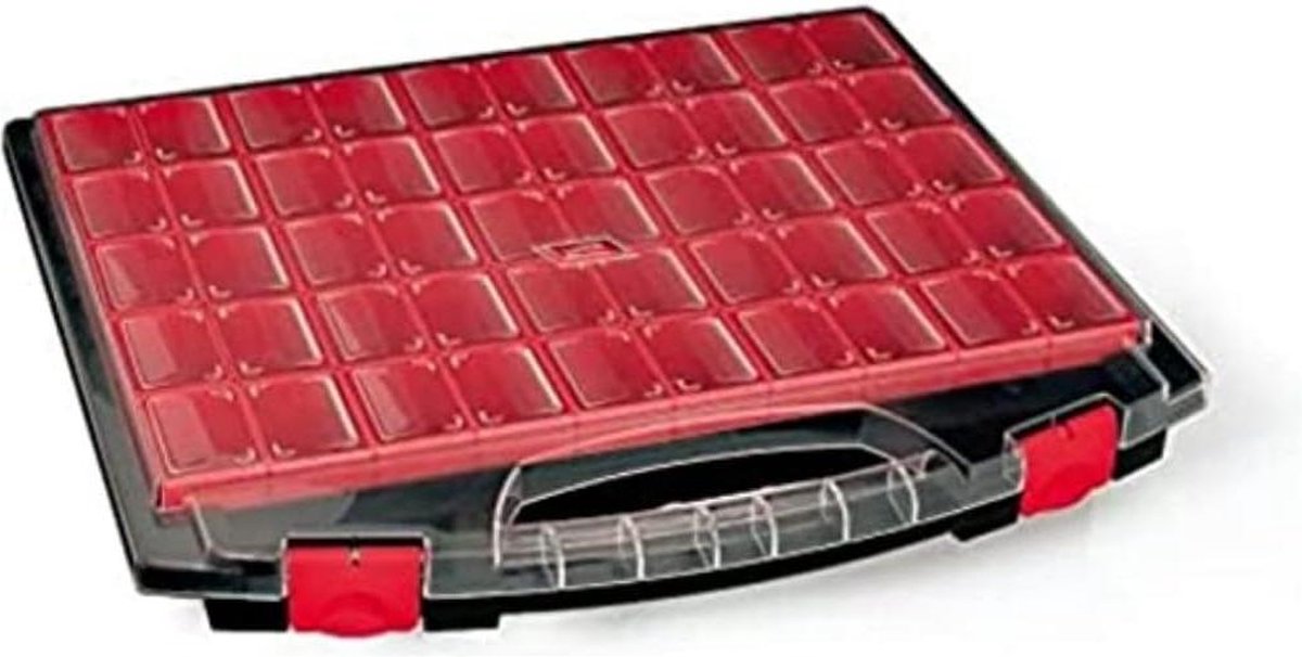 Etui met uitneembare laden - assortimentsdoos 430/50/25 - 25 vaste inzetstukken - zwart rood transparant - 370 x 55 mm