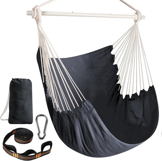 Hangstoel van touw voor binnen en buiten, max. 136 kg, voor slaapkamer, terras, veranda (houten stang en kussens niet inbegrepen, beige