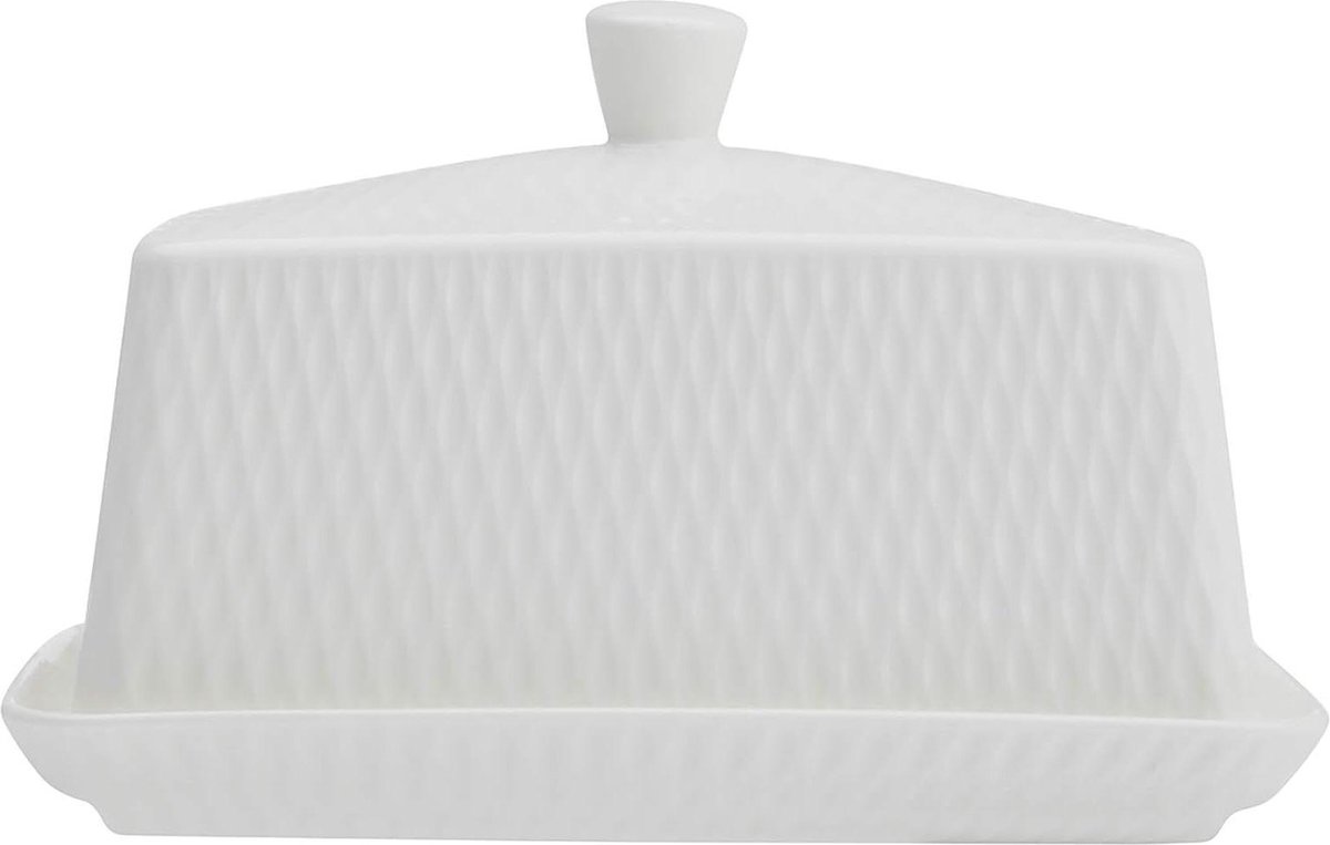 Botervloot met deksel - White Basics Diamonds - 165 x 115 x 11 cm - porselein
