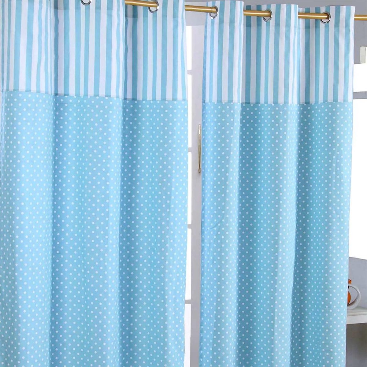 Homescapes gordijnen stippen & strepen blauw set van 2 182 x 137 cm Blauw/Wit