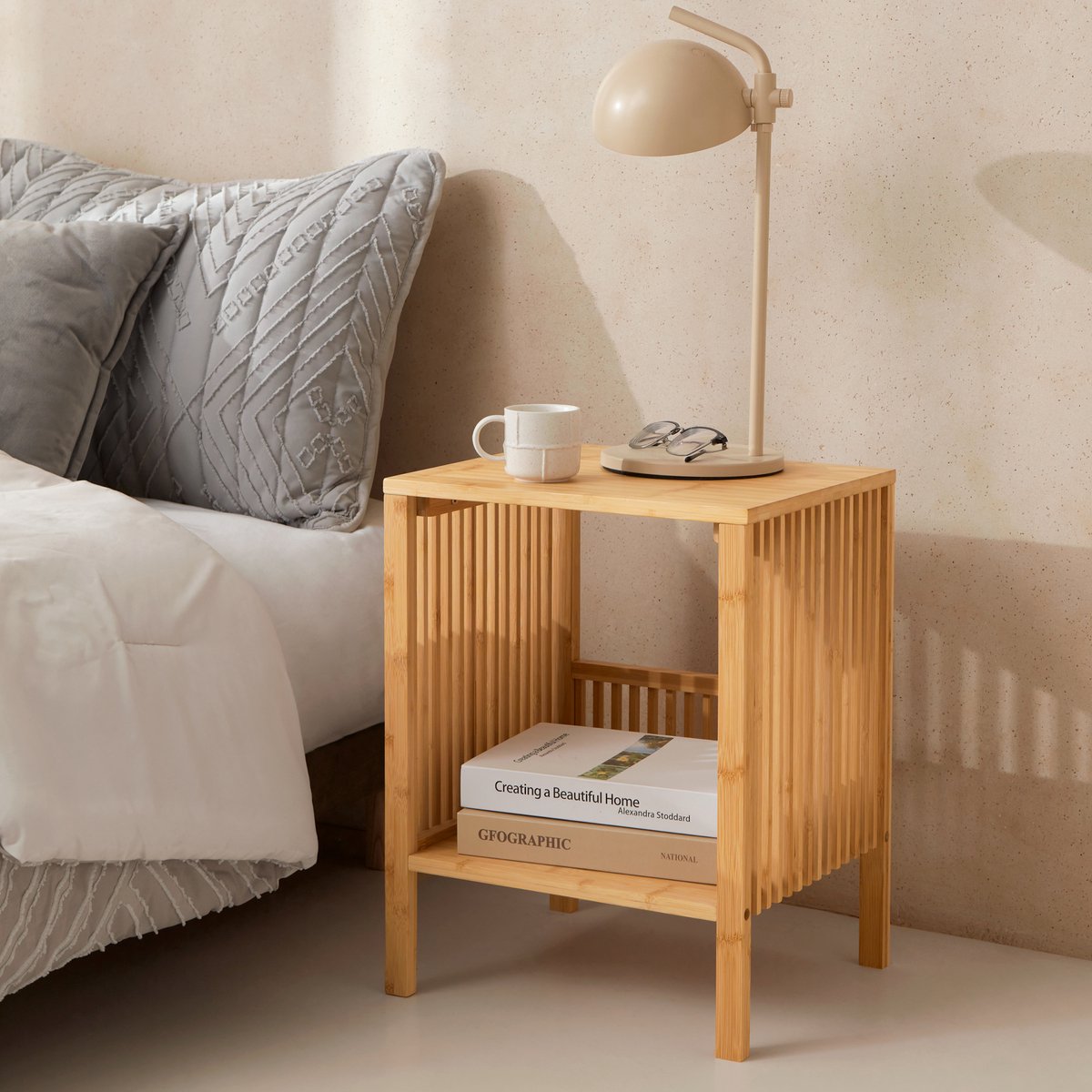 en.casa Nachtkast Varde 50x38,5x33 cm set van 2 bamboe [en.casa] houtkleurig