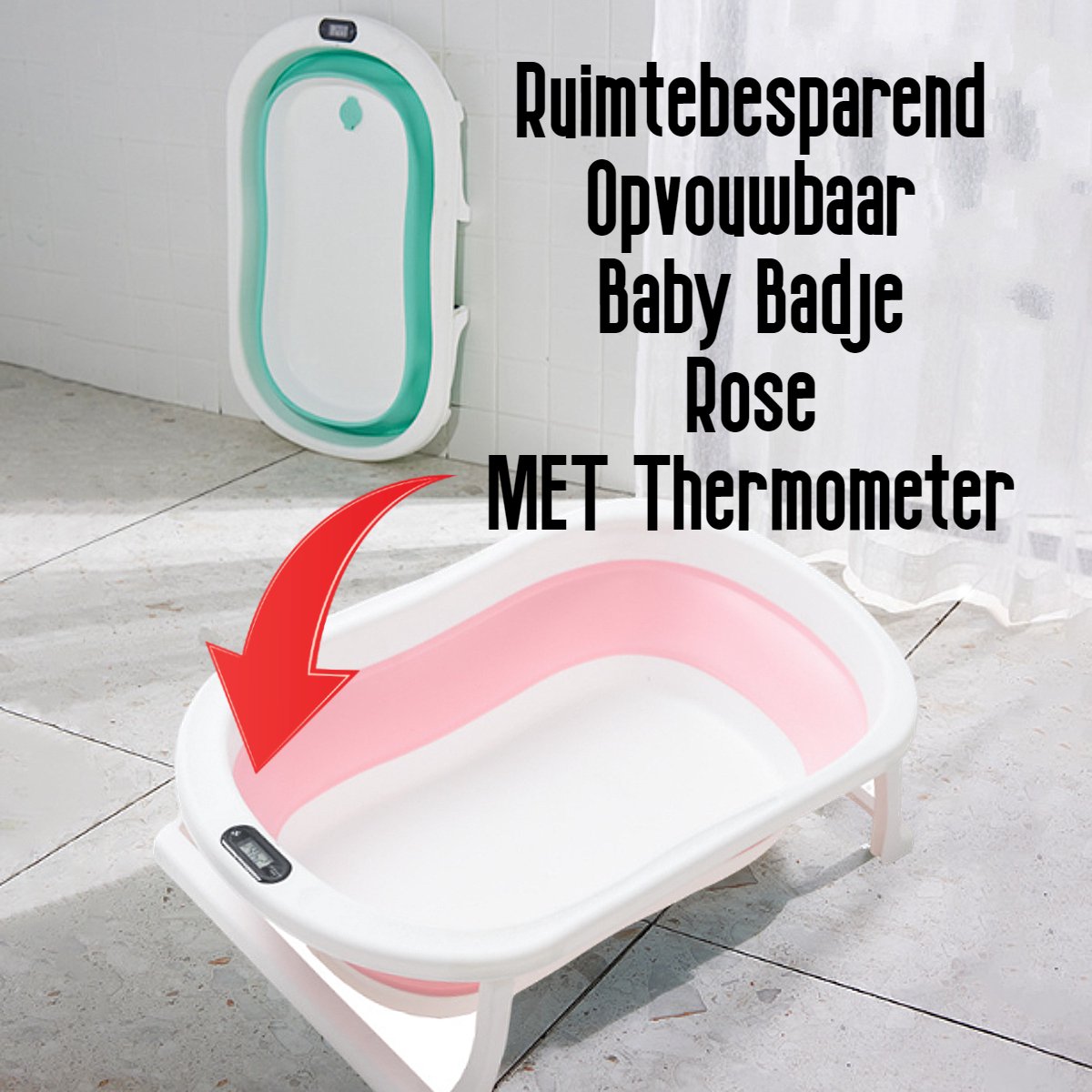 Allernieuwste.nl® Opvouwbaar Opklapbaar BabyBad met Thermometer en Standaard - Kinderbadje Babybadje Kleur Rose