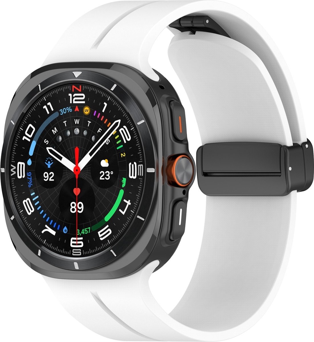 By Qubix - Compatible Samsung bandje - D-buckle sportband - Wit - Geschikt voor Samsung Galaxy Watch Ultra / Ultra 2025 47mm