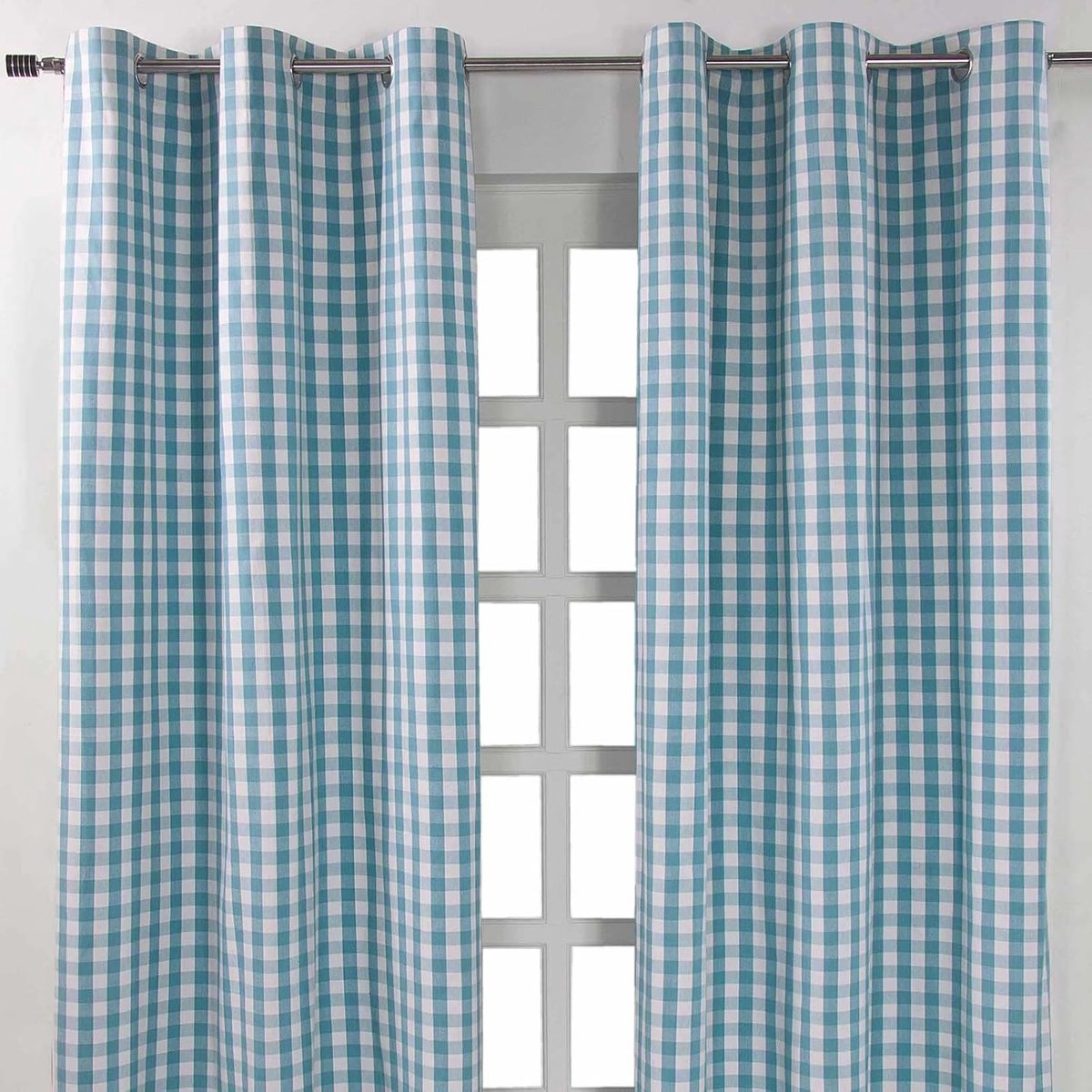 Homescapes blauw geruit ringgordijn in een verpakking van 2 stuks, B 137 cm x L 182 cm Marineblauw