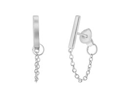 foto van Lucardi Dames oorbellen rhodiumplated bar - Oorbellen - Cadeau voor vrouwen - Echt Zilver - Zilverkleurig