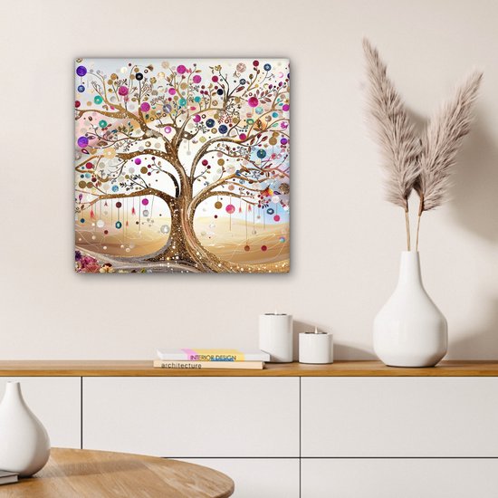 Peinture sur toile 50x50 cm - Décoration murale Arbre de Vie - Or - Coloré - Abstrait - Esthétique - Décoration murale murale salon - Décoration chambre - Accessoires de chambre - Peintures