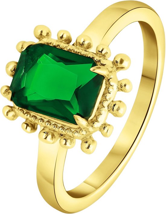 Lucardi Bague vintage femme en acier plaqué or carré vert - Ring - Acier - Doré - 20 / 63 mm