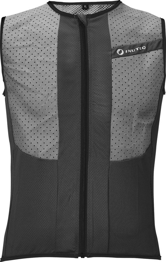 Gilet de cyclisme Bodycool Xtreme noir avec perforations et fermeture éclair. Logo Inuteq sur une application.