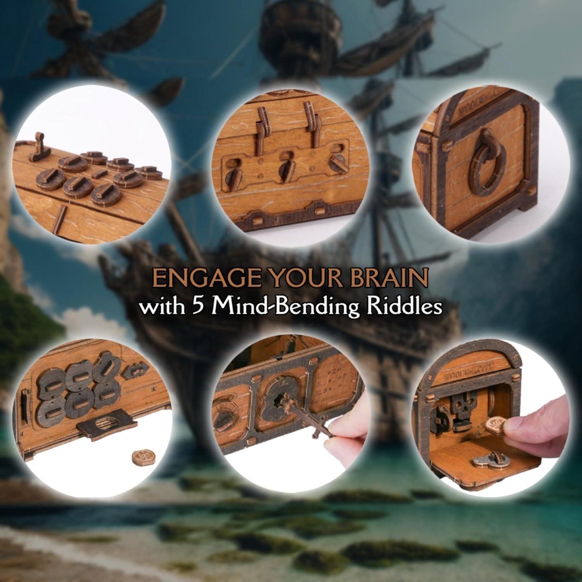 iDventure Cluebox Davy Jones Locker, escape roomspel, vernuftige 3D houten puzzel, raadsel