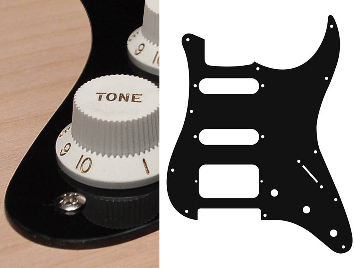 Boston ST-123-B pickguard, Stallion, SSH, 3 pot holes, 3-5 switch, 1 ply, black