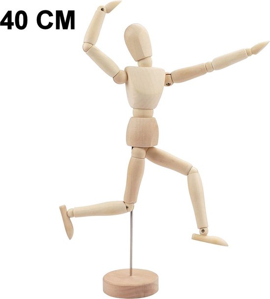Foto: Houten tekenpop 40 cm schilderen manikin schets tekenmodel tekenen schetsen houten model kunstenaar beweegbare ledematen pop houtsnijwerk man actie figuur mannequin massief hout ledenpop