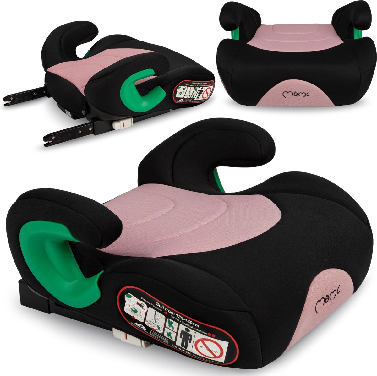 MoMi VENKO Boosterzitje met ISOFIX - Autostoelverhoger 135-150 cm - UN R129 - Tot 36 kg - Roos