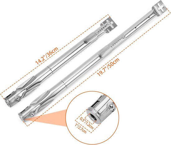Brûleur Réglable Barbecue Gaz - Acier Inoxydable | Longueur 30,8 à 44,9 Cm | Lot De 4 | Compatible Campingaz, Charbroil...