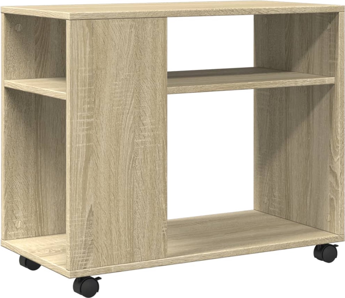 vidaXL Bijzettafel - met - wieltjes - 70x35x60 - cm - hout - sonoma - eikenkleurig