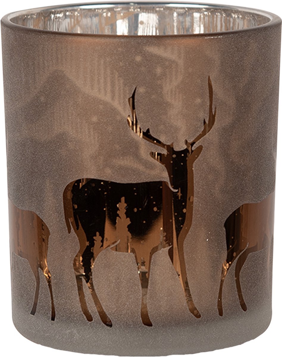 Clayre & Eef Theelichthouder Ø 7x8 cm Bruin Glas