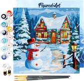Figured'Art Mini Schilderen op Nummer Volwassenen 20x20cm met lijst Sneeuwpop en het Huisje - Klein Formaat Creatieve Hobby Kit DIY Art Nummer Compleet