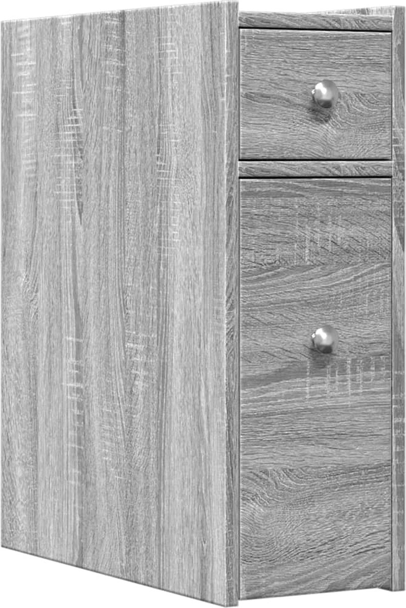 vidaXL - Badkamerkast - smal - met - wielen - bewerkt - hout - grijs - sonoma - eiken
