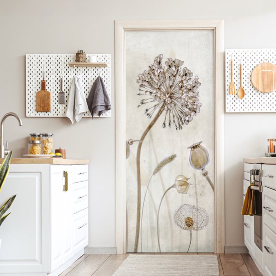 Sticker pour porte Fleurs - Aquarelle - Nature Morte - Marron - Vintage - 90x215 cm - Affiche de porte