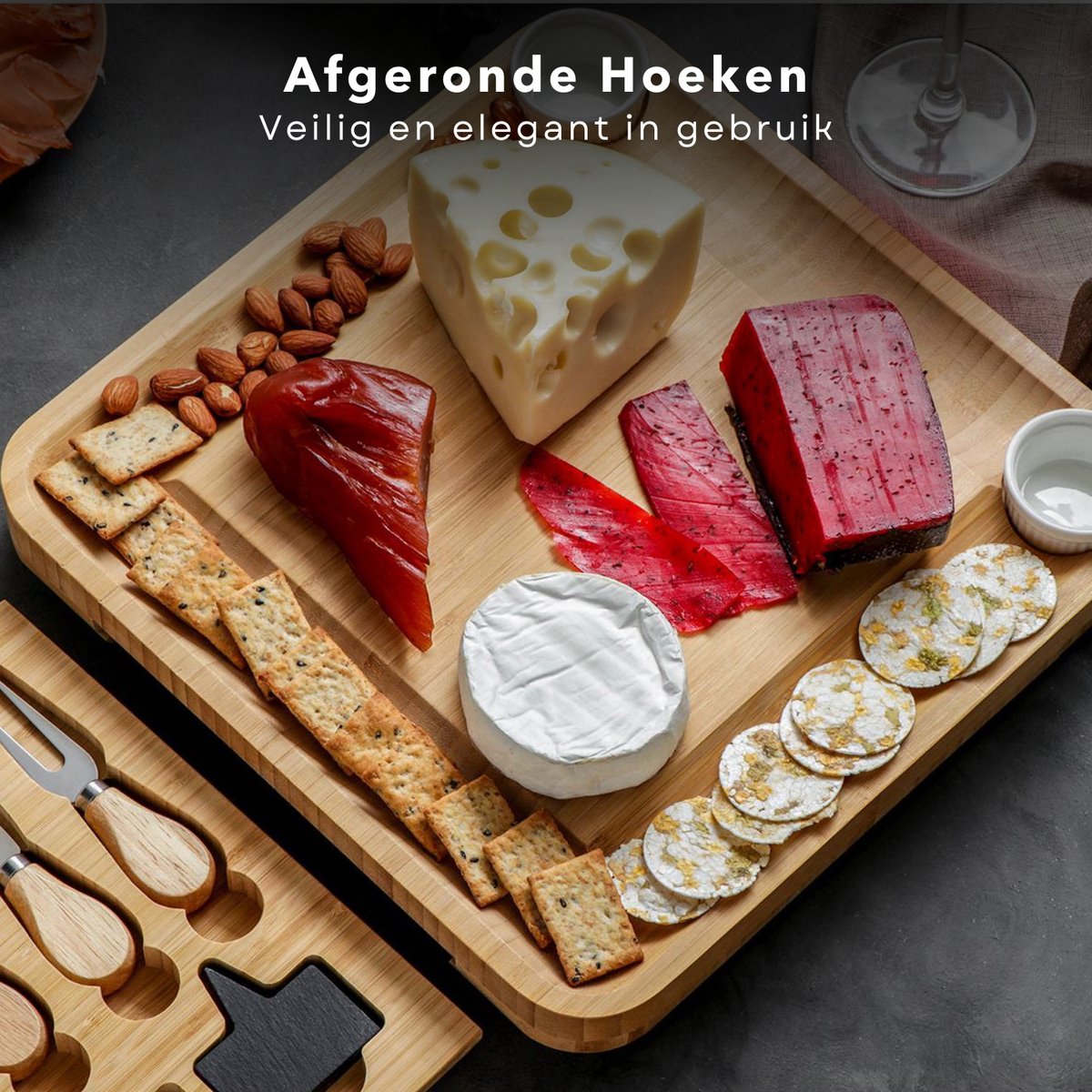 Luxe Tapasplank - Uitschuifbare Borrelplank - Bamboe Kaasplank met Mesjes - 33x55 cm - Inclusief EBOOK — cadeau in Kookcadeaus - foto 6