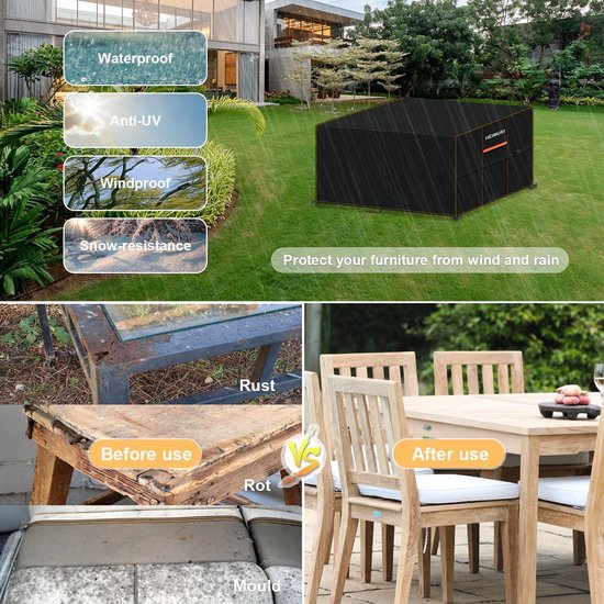 Waterdichte tuinmeubelhoezen voor buiten - 170 x 160 x 82 cm (L x B x H) 420D Oxford winddichte hoezen voor tuinmeubelen, rotan tafel en stoel, anti-UV-bestendig, scheurbestendige terrastafelhoezen