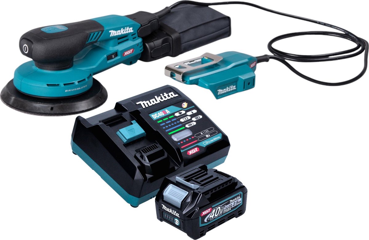 Makita BO 004 CGD101 accu-excentrische schuurmachine 40 V max. 150 mm 3,0 mm slag Brushless + 1x accu 2,5 Ah + oplader